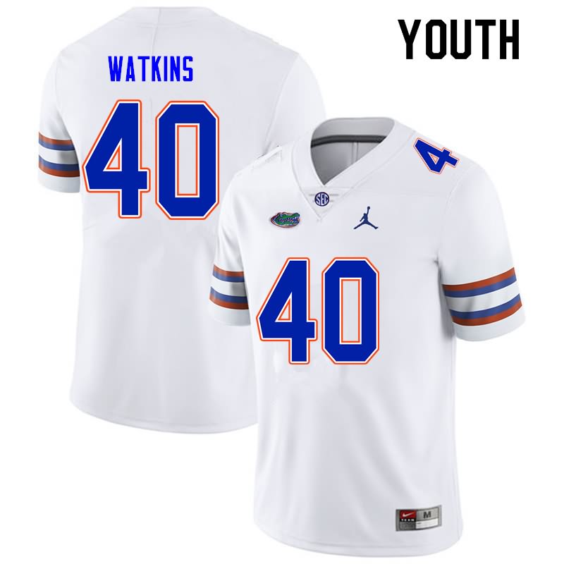 Youth NCAA Florida Gators Jacob Watkins #40 Stitched Authentic Nike White College Football Jersey AUN5665GW